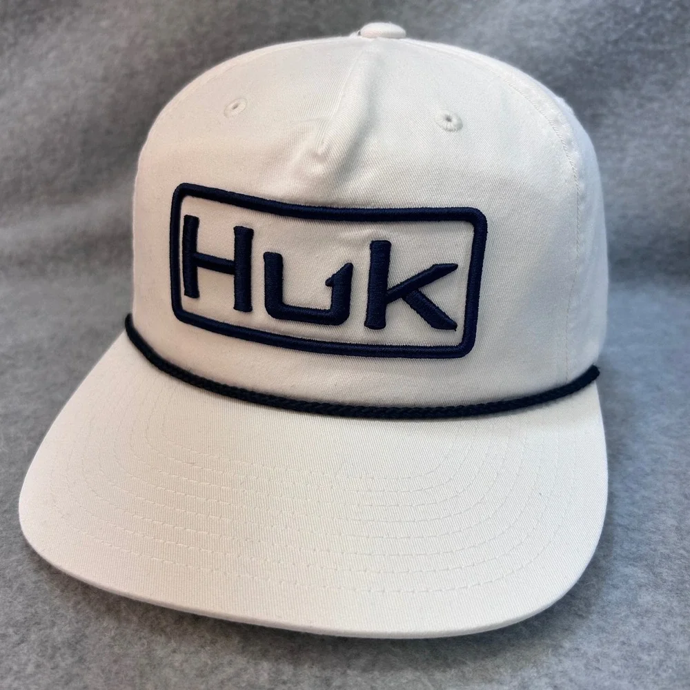 Huk Logo Patch Mens White Performance Snapback Rope Hat OSFM